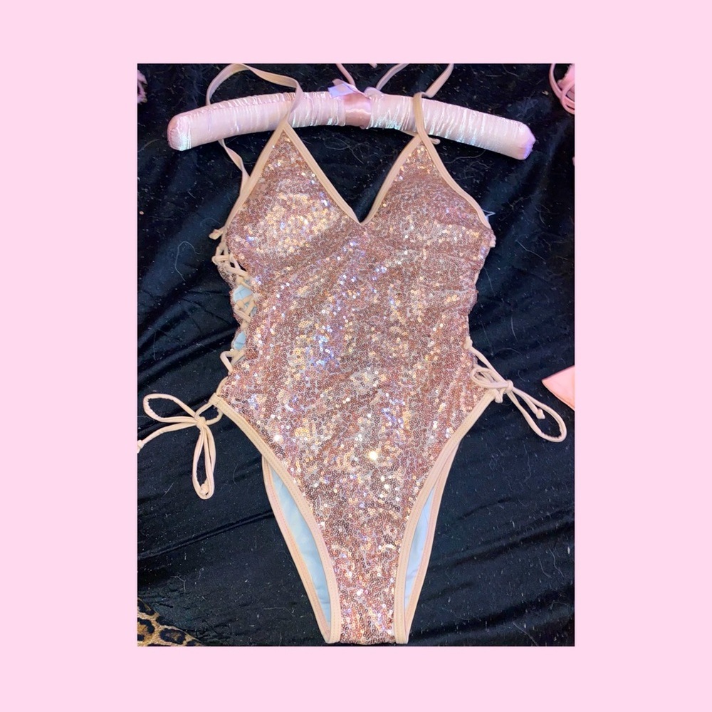 Pink sequins one piece swimsuit